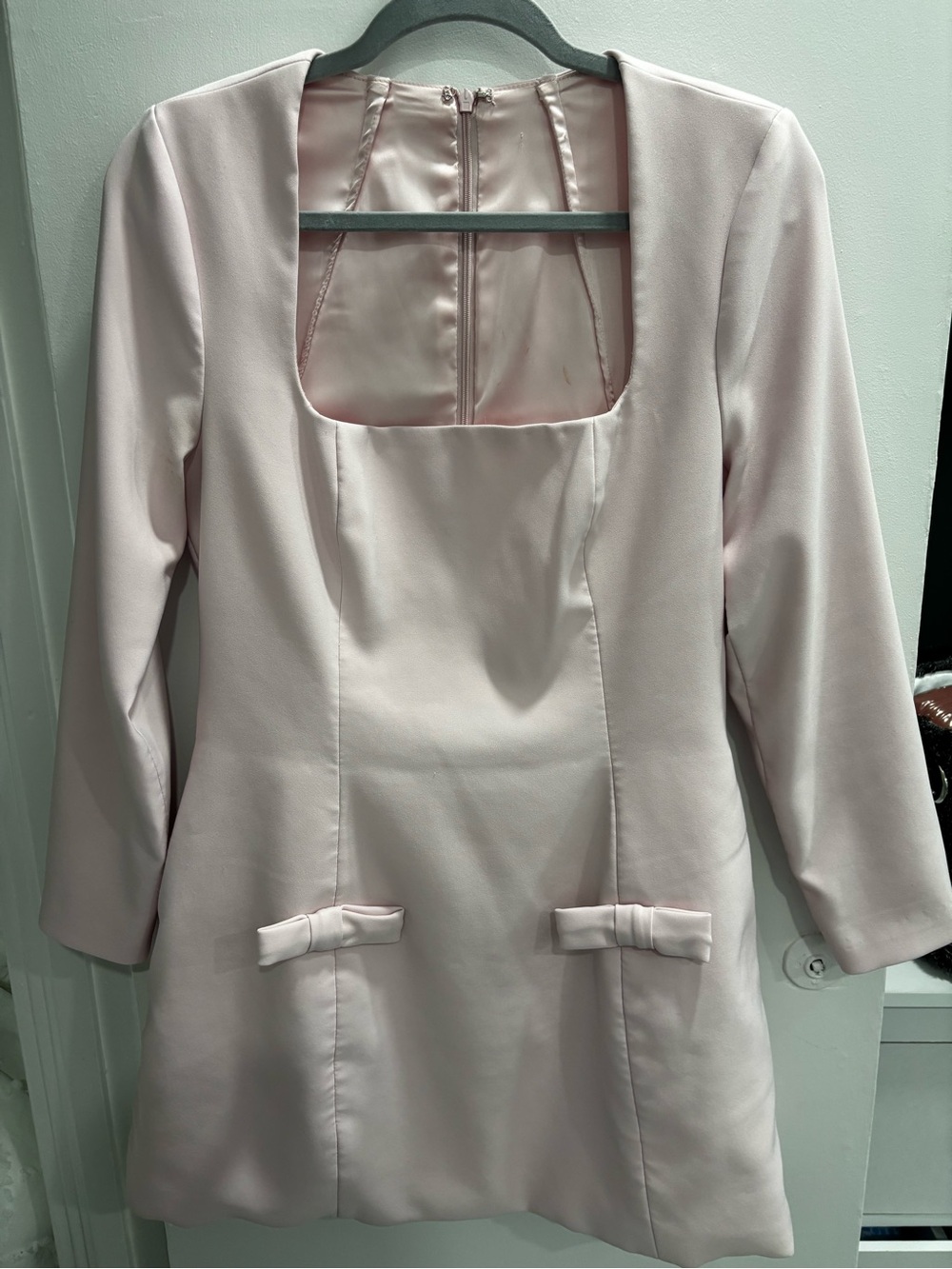 Fashion Nova Pale Pink Long Sleeve Square Neck Mini Dress